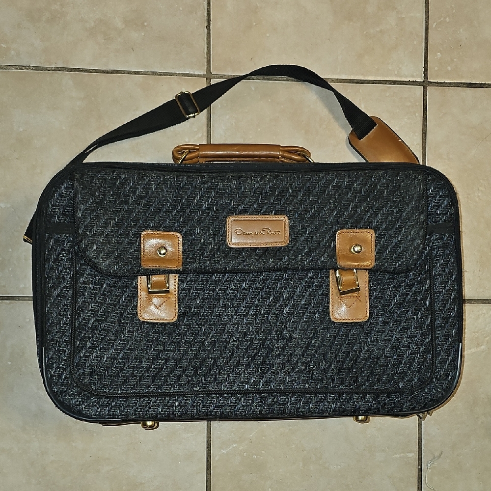 Oscar de la Renta Charcoal and Tan Briefcase